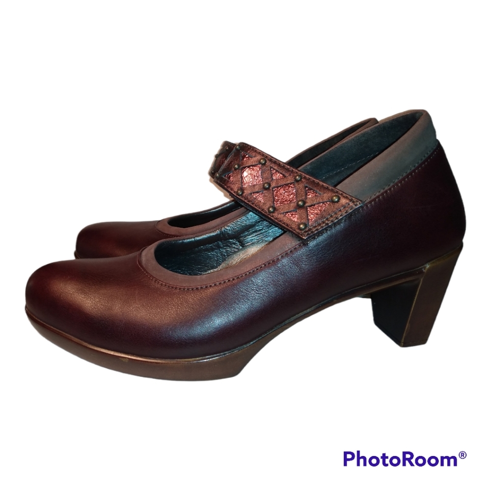 NAOT Luma Burgundy & Brown Leather Orthotic Friendly Wooden Heels 37 (6.5) EUC